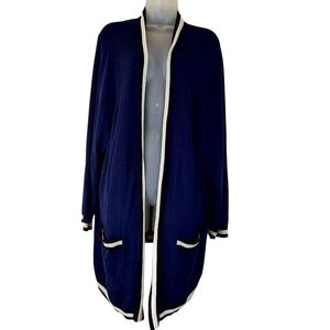 Torrid Blue Open Front Cardigan with White Trim